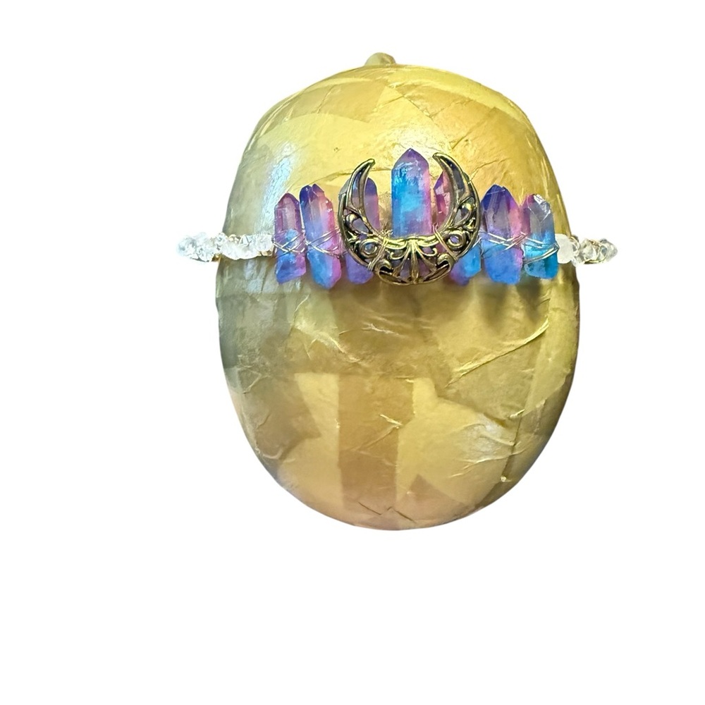 Aura Quartz Crystal Moon Crown Headband Celestial Fairycore Ren Faire  Tiara - Picture 4 of 5